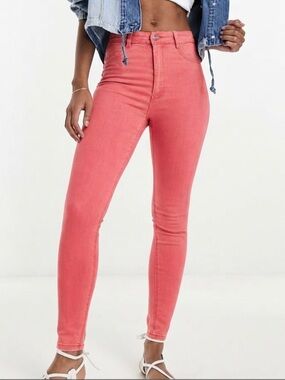 Pull & Bear Salmon Neon Pink Skinny Stretchy Pants - Size EUR 36 US 4